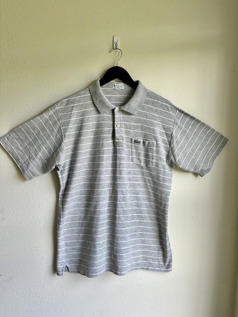 Lacoste Men's XL Gray Polo Shirt Stripe Embroidery Logo